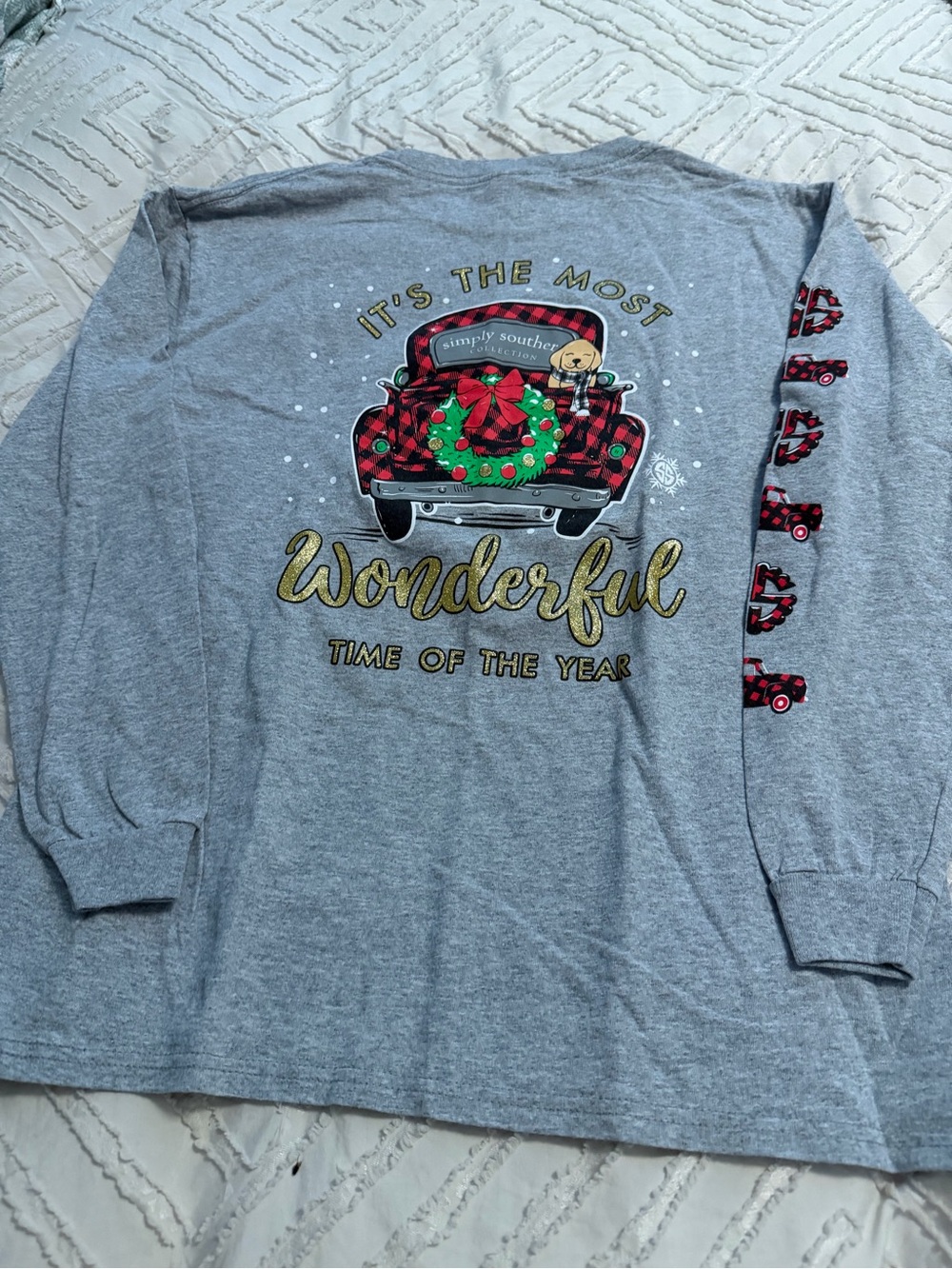 Simply Southern Gray Holiday Truck Wreath Long Sleeve Tee